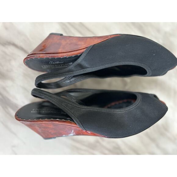 Donald J. Pliner Black Fabric & Tortoiseshell Slingback Wedges - Picture 6 of 9